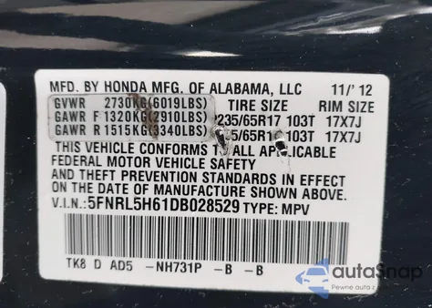 2008 Honda Odyssey Ex-L z USA, uszkodzony, nr VIN 5FNRL38628B115737